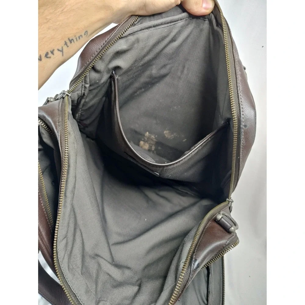 Tumi T-Tech Brown Leather Briefcase Laptop Bag Messenger Missing Buckle READ!!